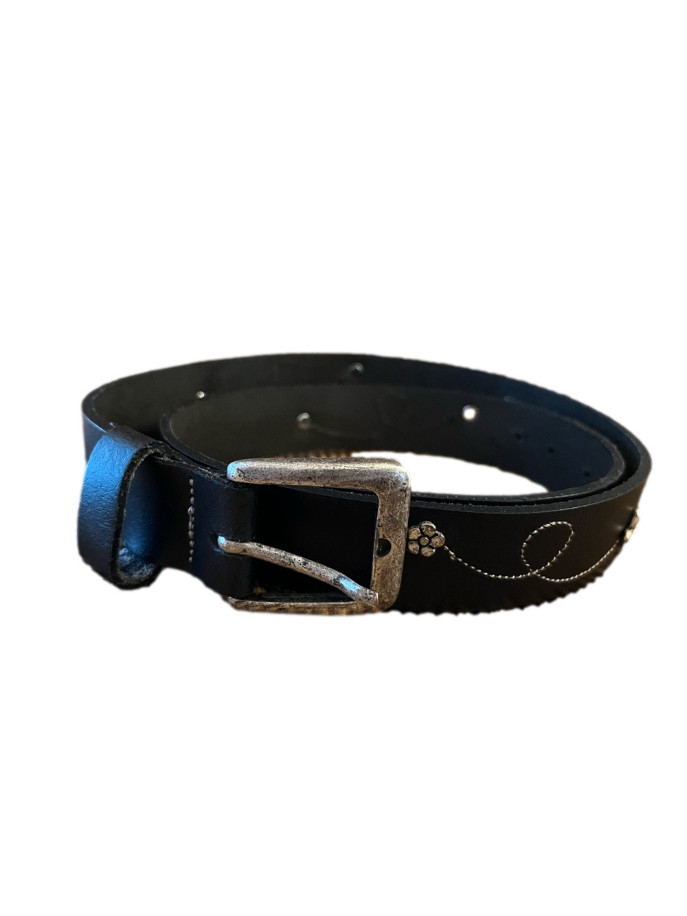 Vintage Northern Reflections Black Leather Butterfly Flower Embroidered Belt